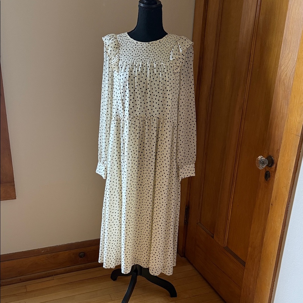 Madewell White and Black Polka Dot Long Sleeve Dress